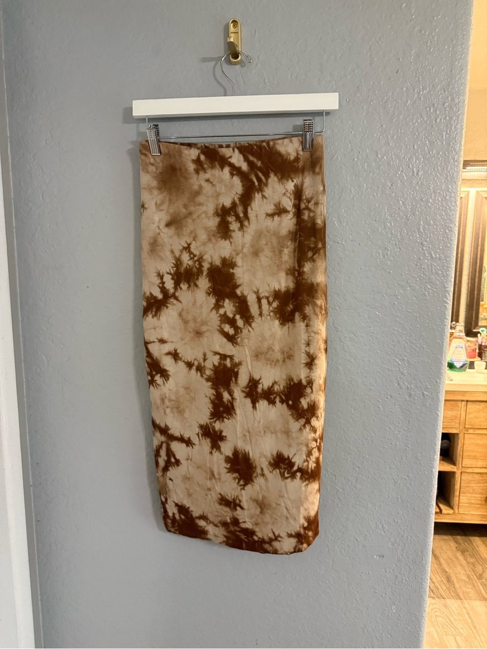 Tie-Dye Brown Midi Skirt - Women's Neutral Pencil Skirt
